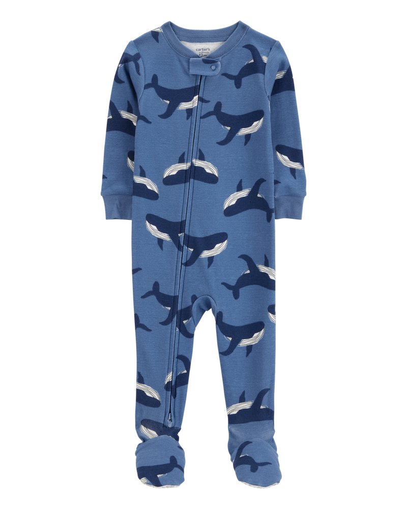 Baby Boy Whale Print Snug Fit Cotton Footie 1-Piece Pyjamas - Navy